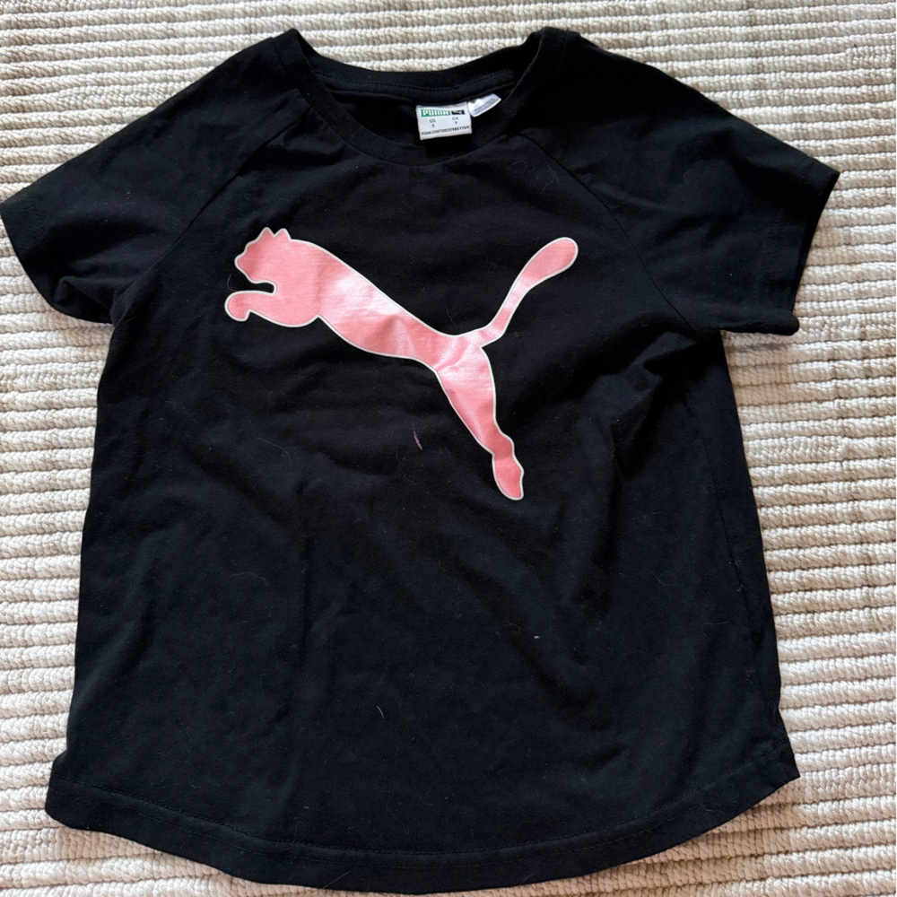 Puma Kids Tee with Pink Logo on Black